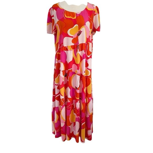 Anrabess Vibrant Floral Women's Tiered Dress Size L Flowy Comfy Vacation Spring - Picture 4 of 6
